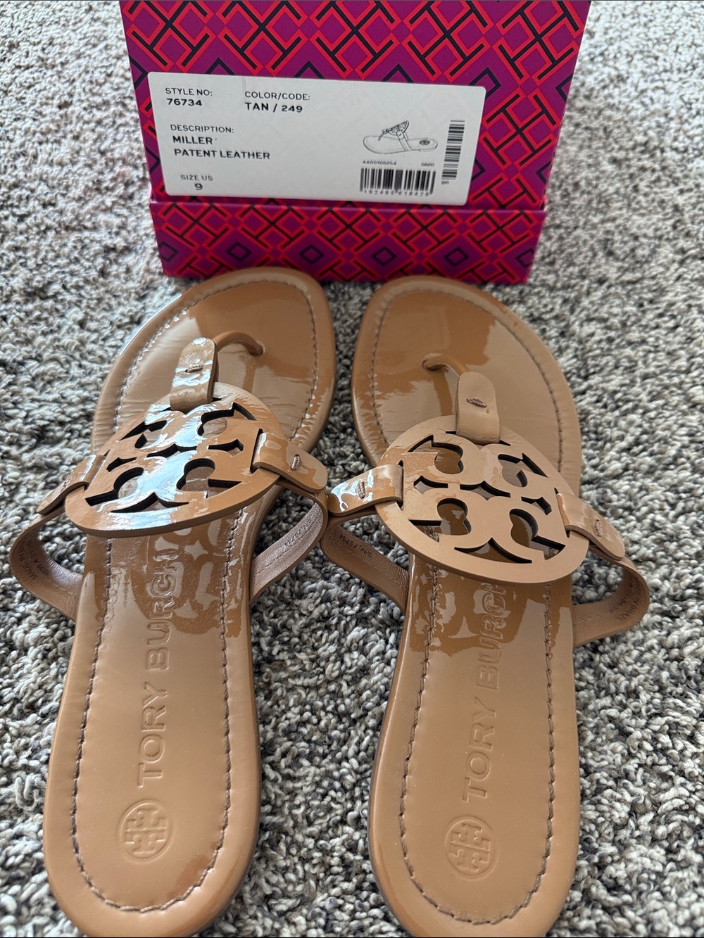 Tory Burch Tan Leather Logo Thong Sandals - Picture 2 of 4